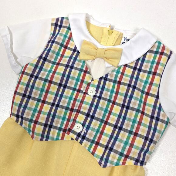 Vintage New Goodies Outfit Boys Size 24m Yellow Vest Suit Plaid - Picture 2 of 7